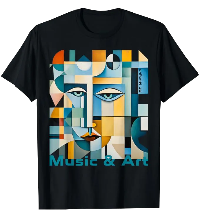 Cubism design on a Black T-Shirt.