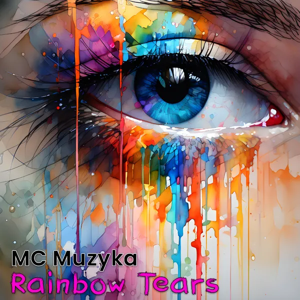 The cover for the single 'Rainbow Tears' is a drawing of a single eye dripping with paint.