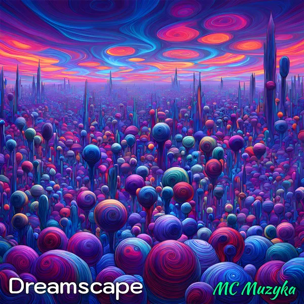 The cover for the single 'Dreamscape' shows an abstract painting of multi coloured balls.